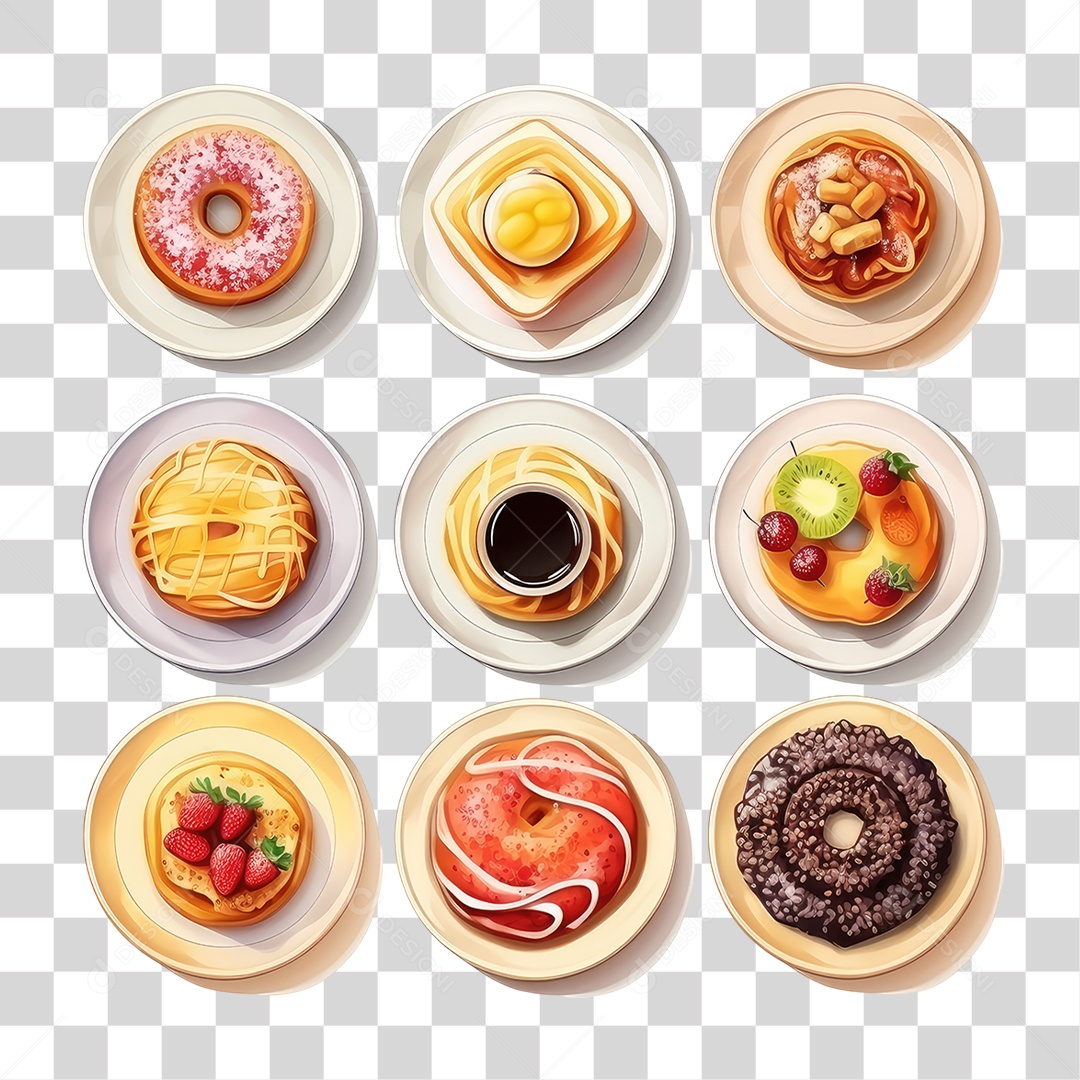 Conjunto de Rosquinhas Lanches PNG Transparente