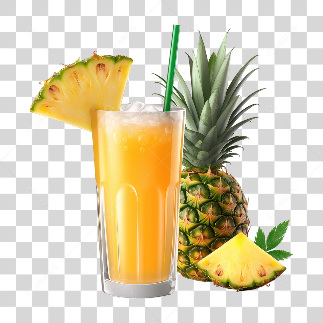 Copo com Suco de Abacaxi PNG Transparente