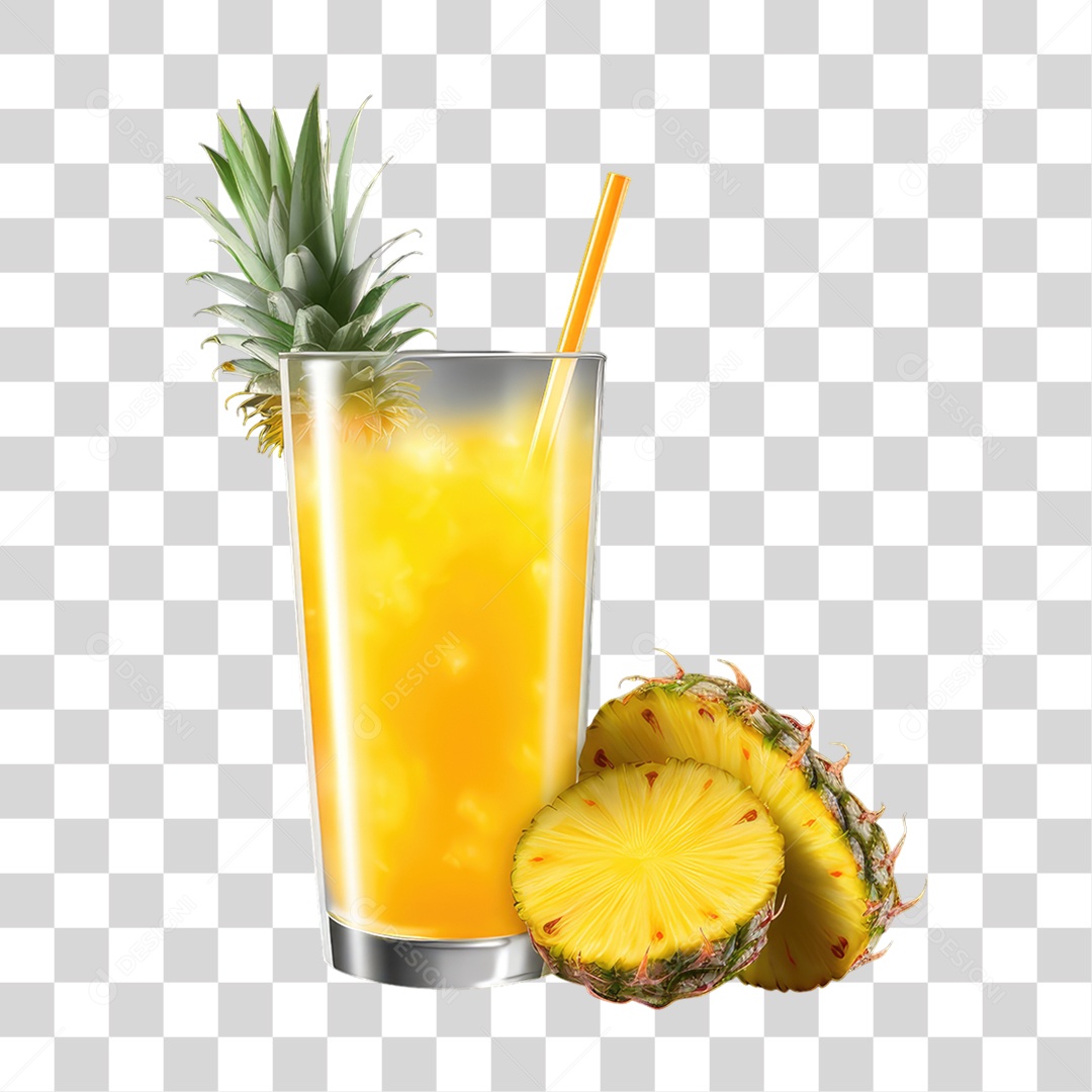 Copo com Suco de Abacaxi PNG Transparente