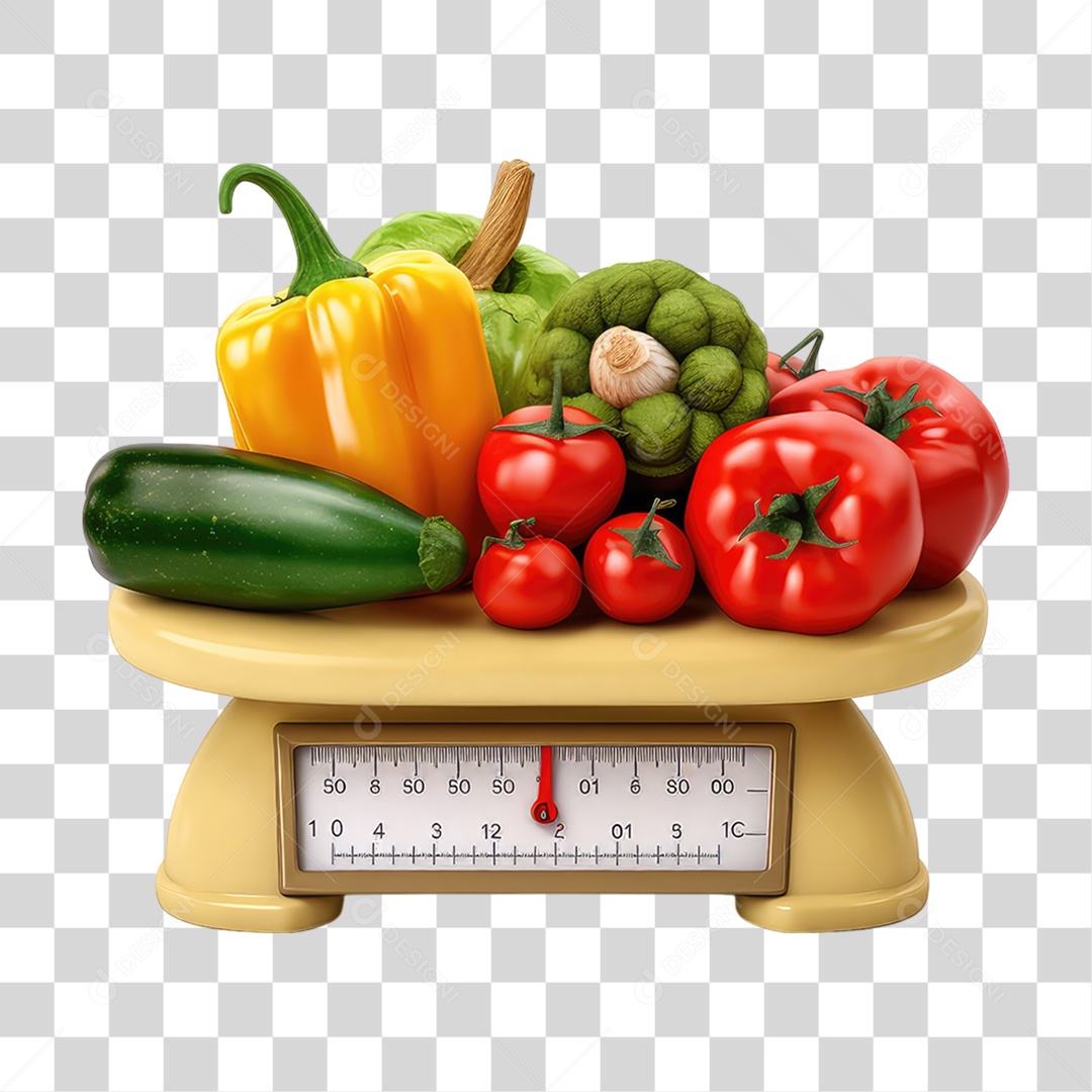 Frutas e Legumes em Balança PNG Transparente