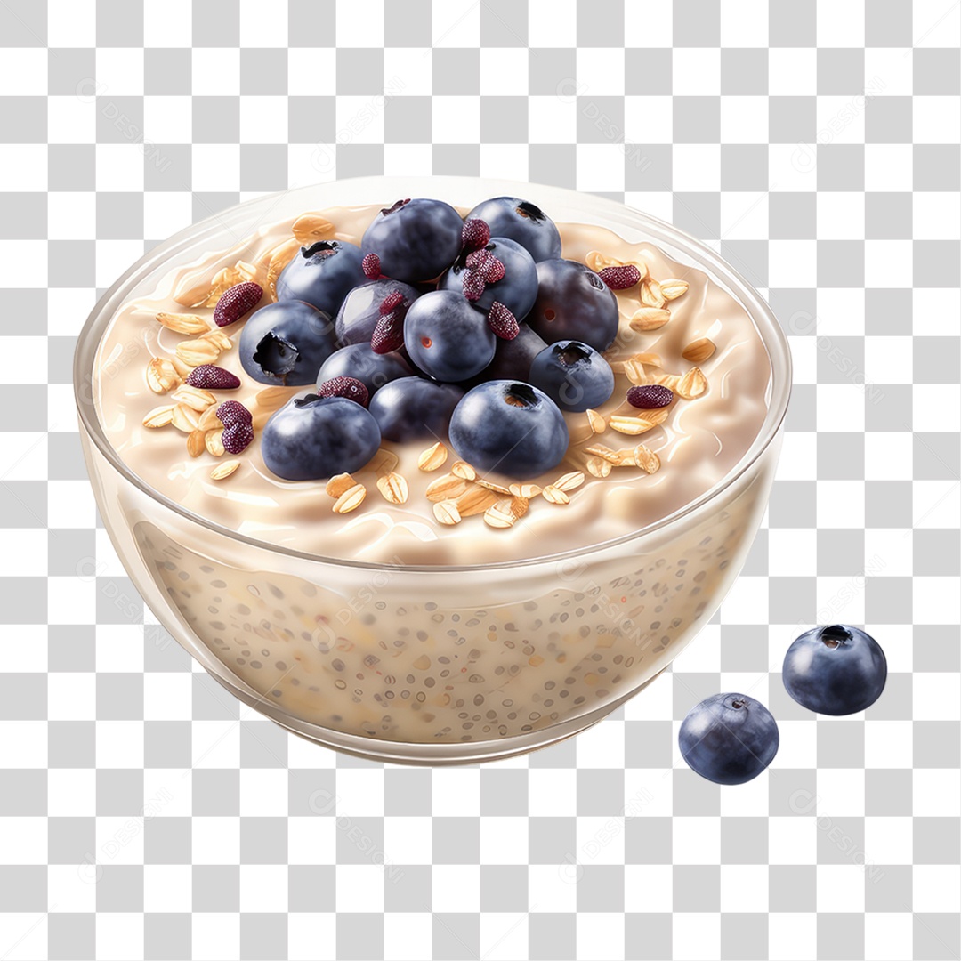 Vasilha com Creme e Mirtilos PNG Transparente