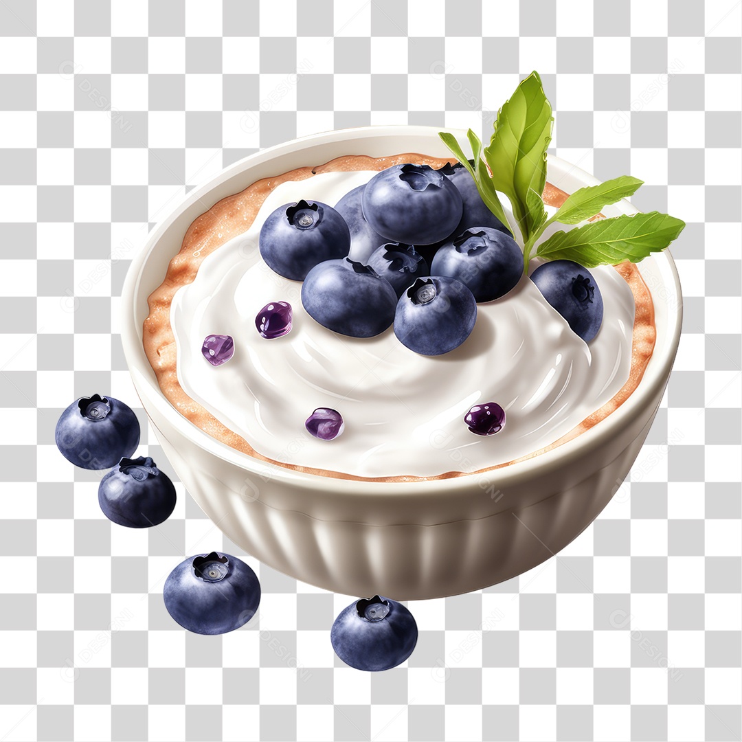 Vasilha com Creme e Mirtilos PNG Transparente
