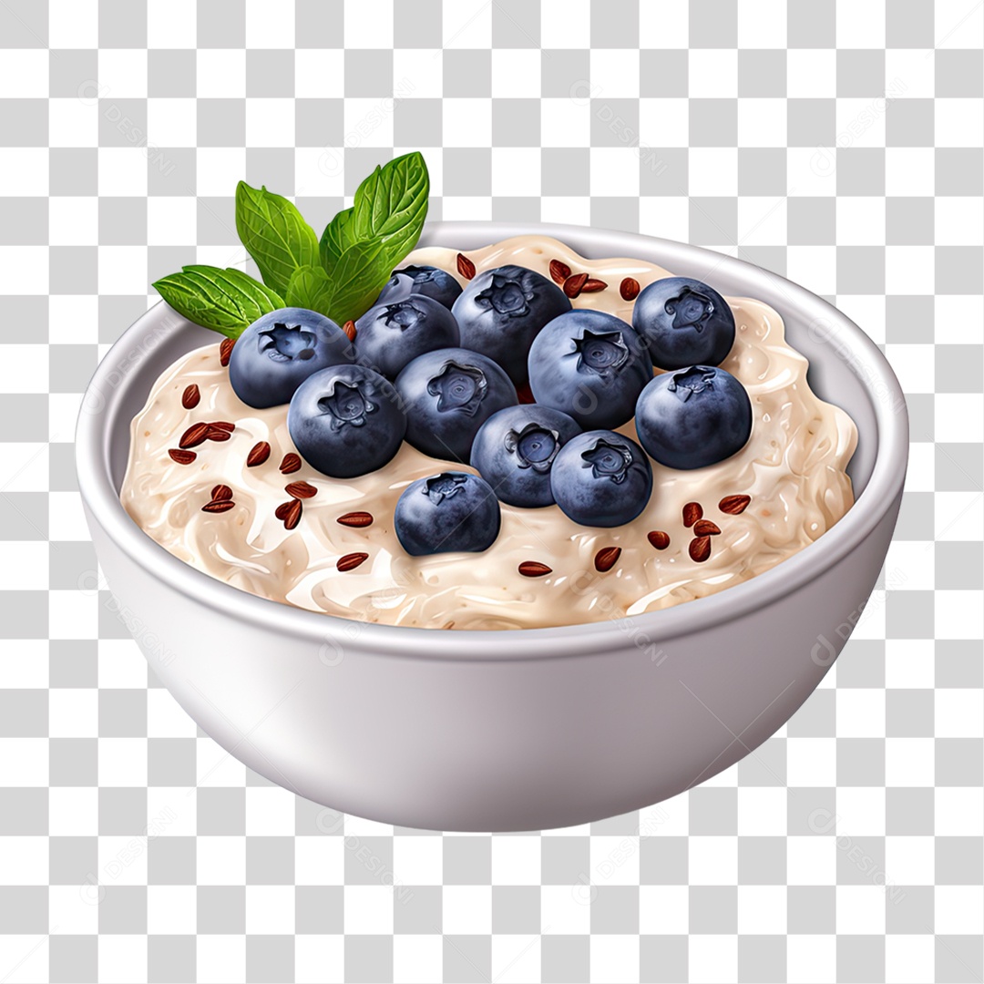 Vasilha com Creme e Mirtilos PNG Transparente