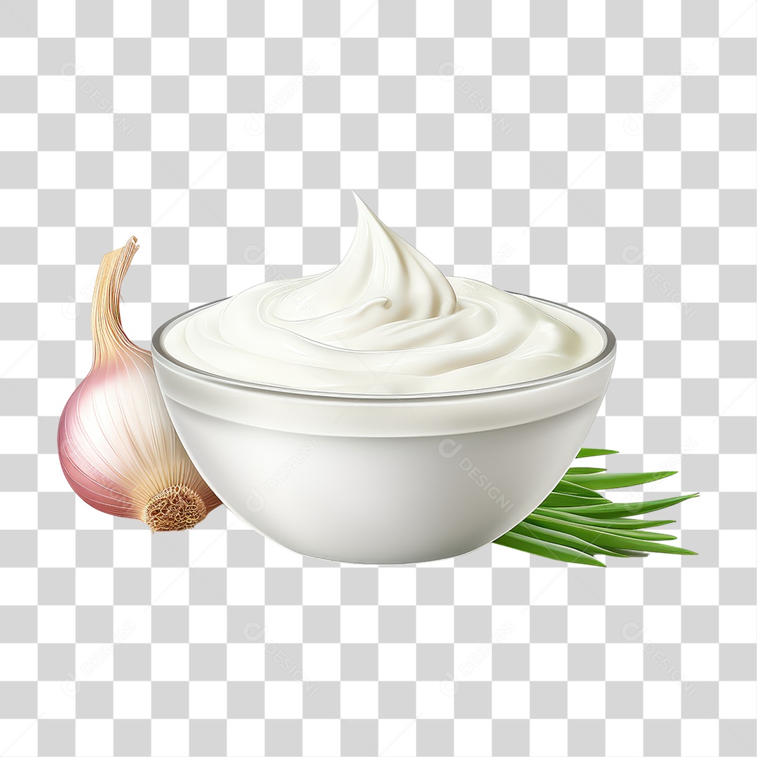 Pote com Maionese Temperada Folhas PNG Transparente