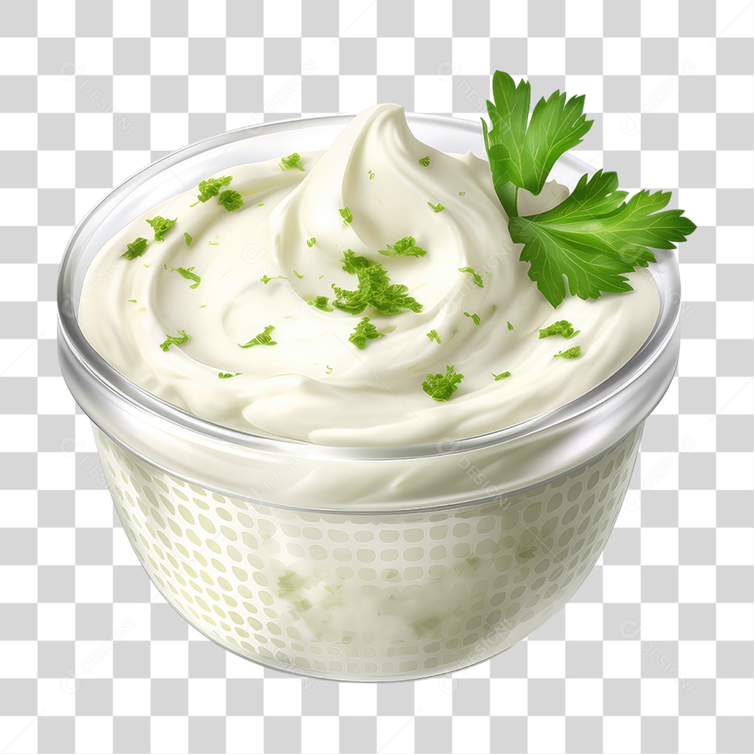 Pote com Maionese Temperada Folhas PNG Transparente