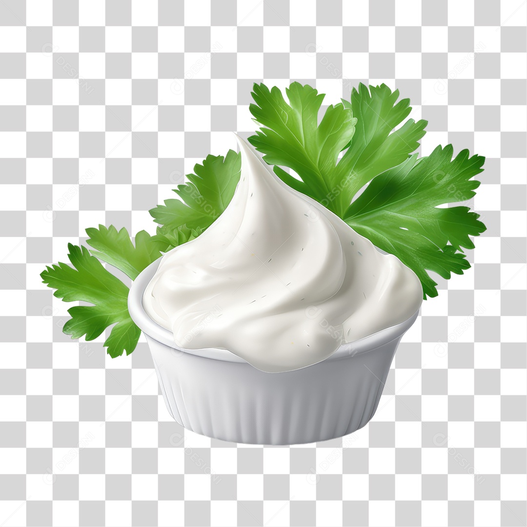 Pote com Maionese Temperada Folhas PNG Transparente