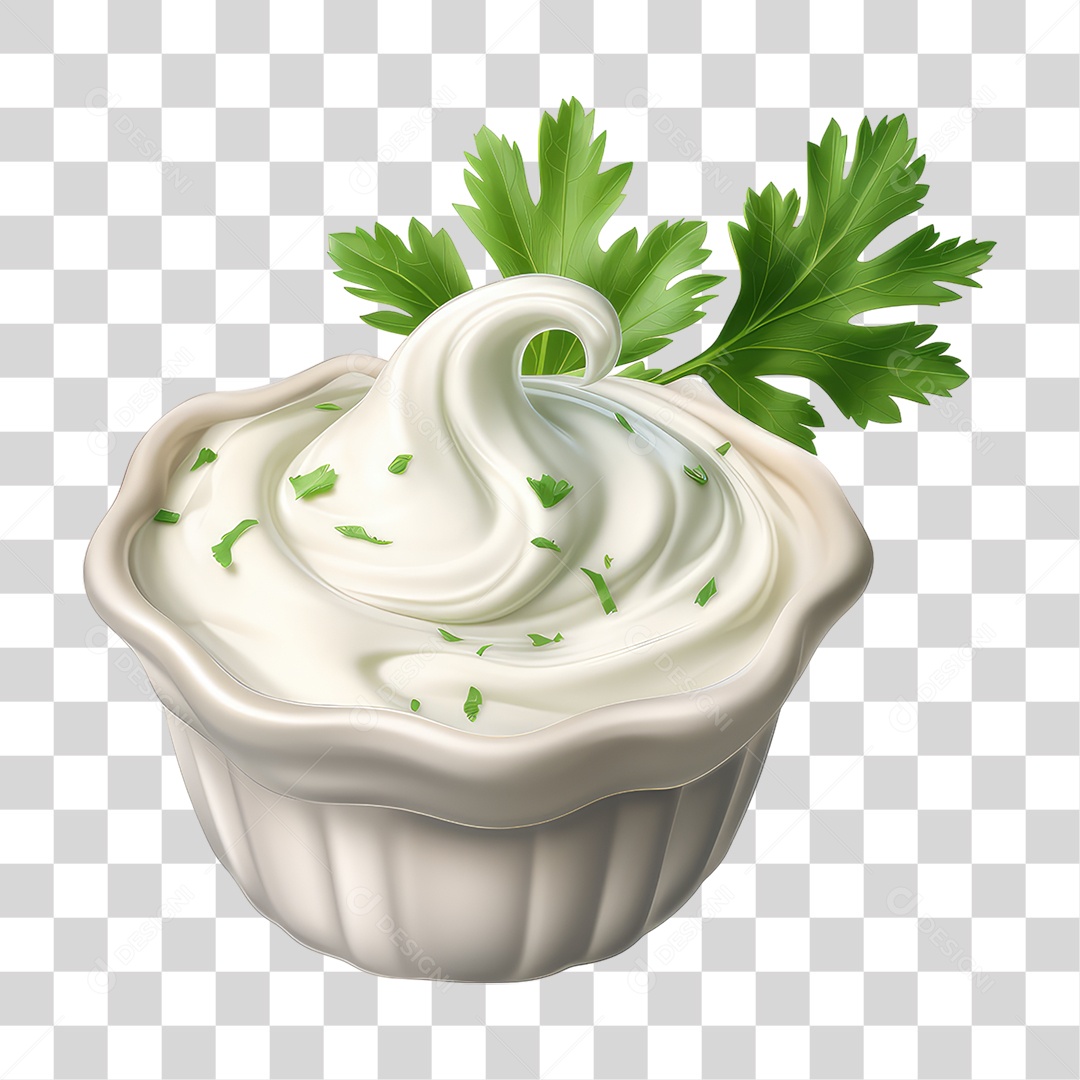 Pote com Maionese Temperada Folhas PNG Transparente