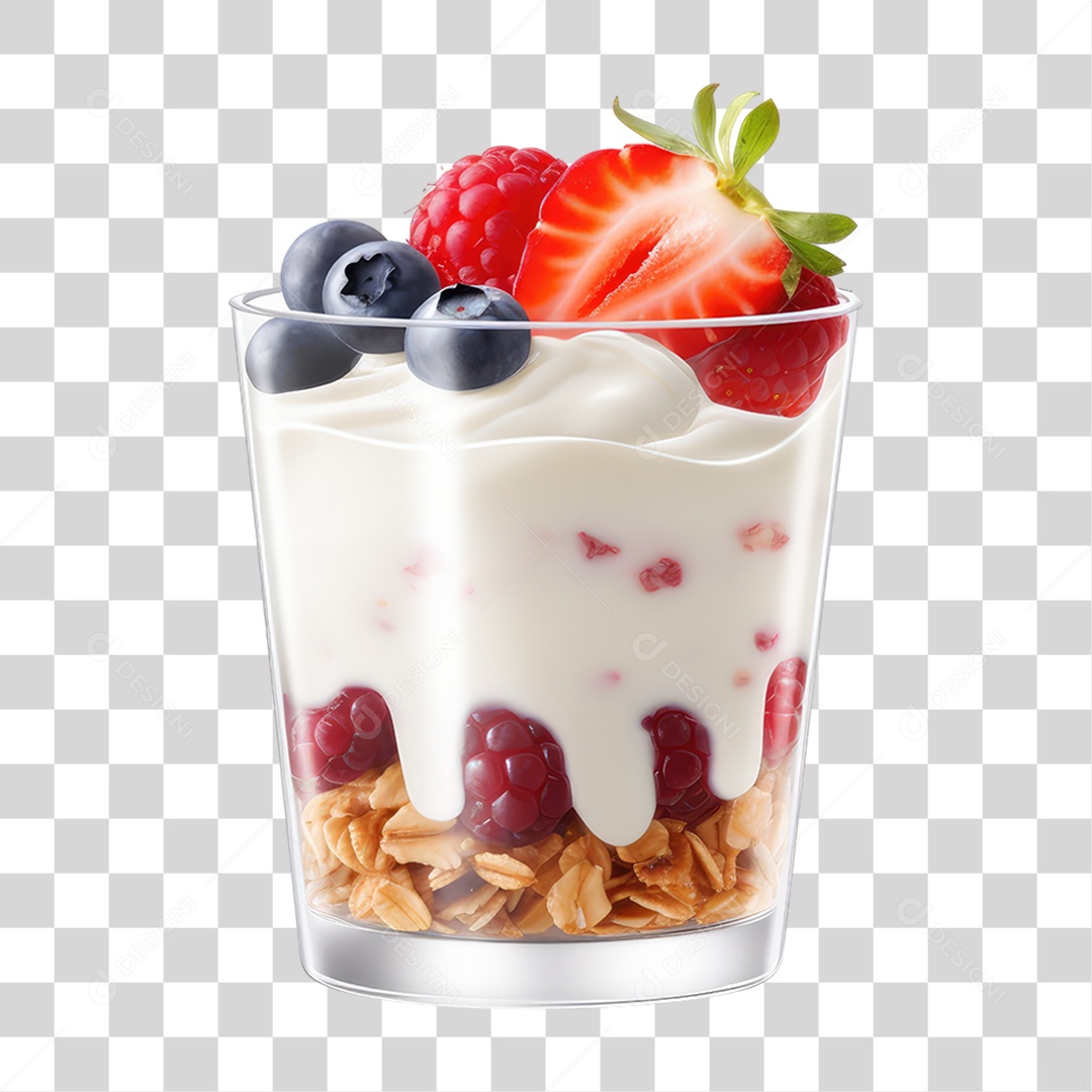 Pote com Frutas e Grãos Creme PNG Transparente