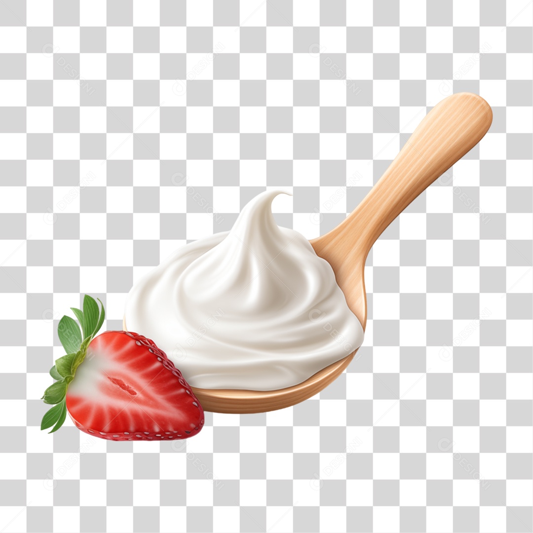 Colher com Glace e Morangos PNG Transparente