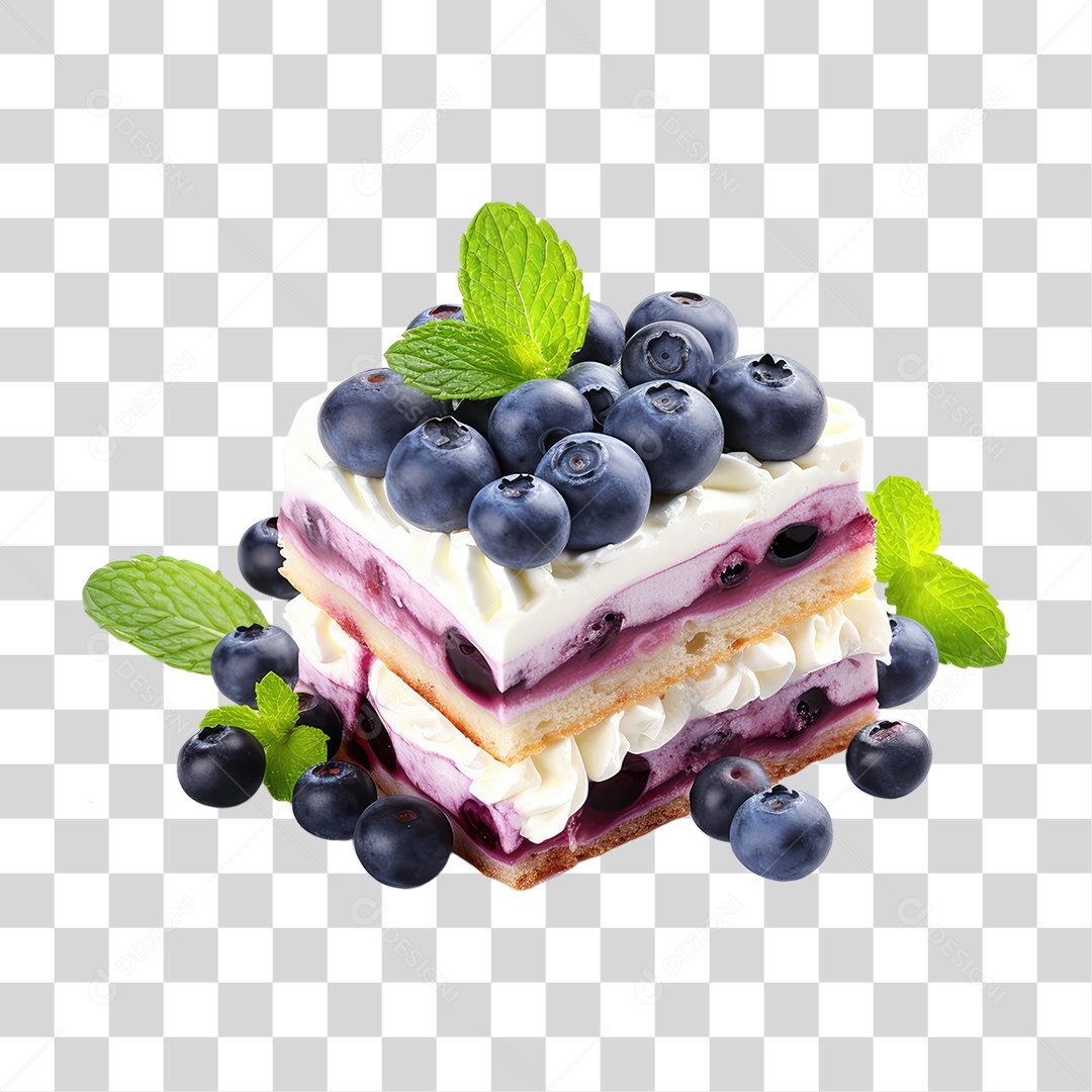 Fatia de Bolo com Mirtilos PNG Transparente