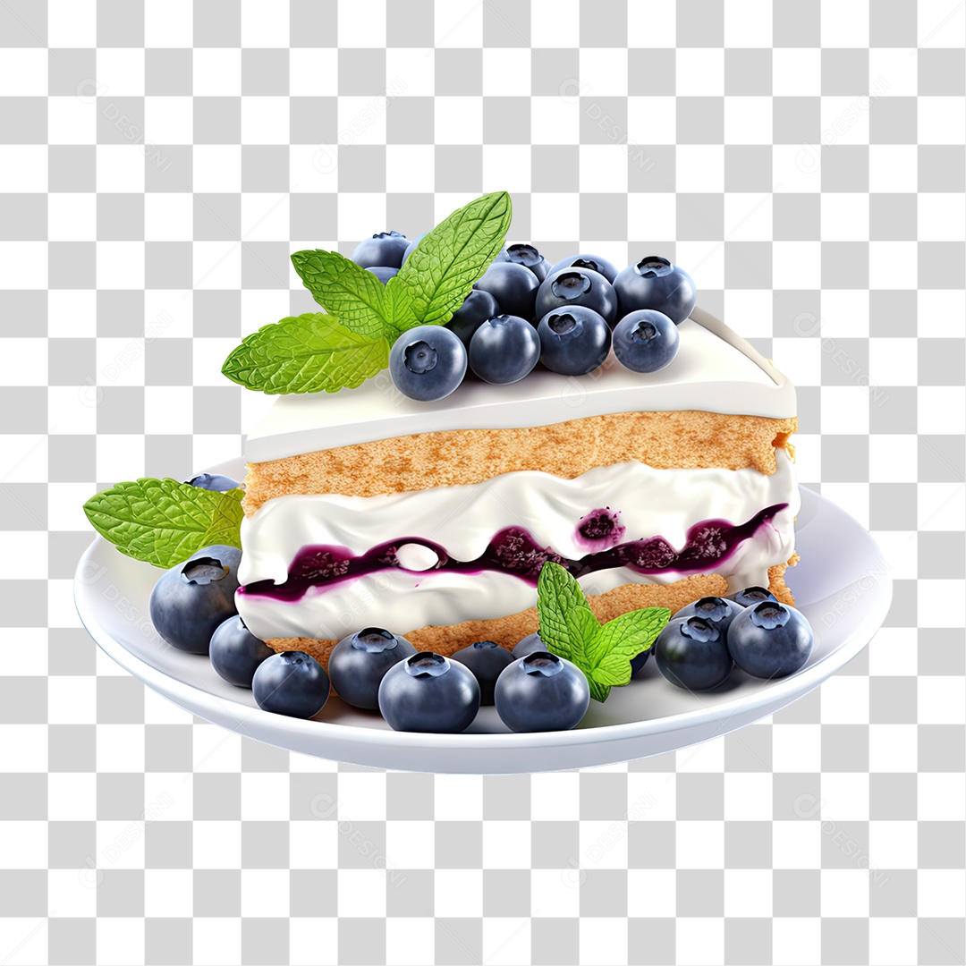 Fatia de Bolo com Mirtilos PNG Transparente