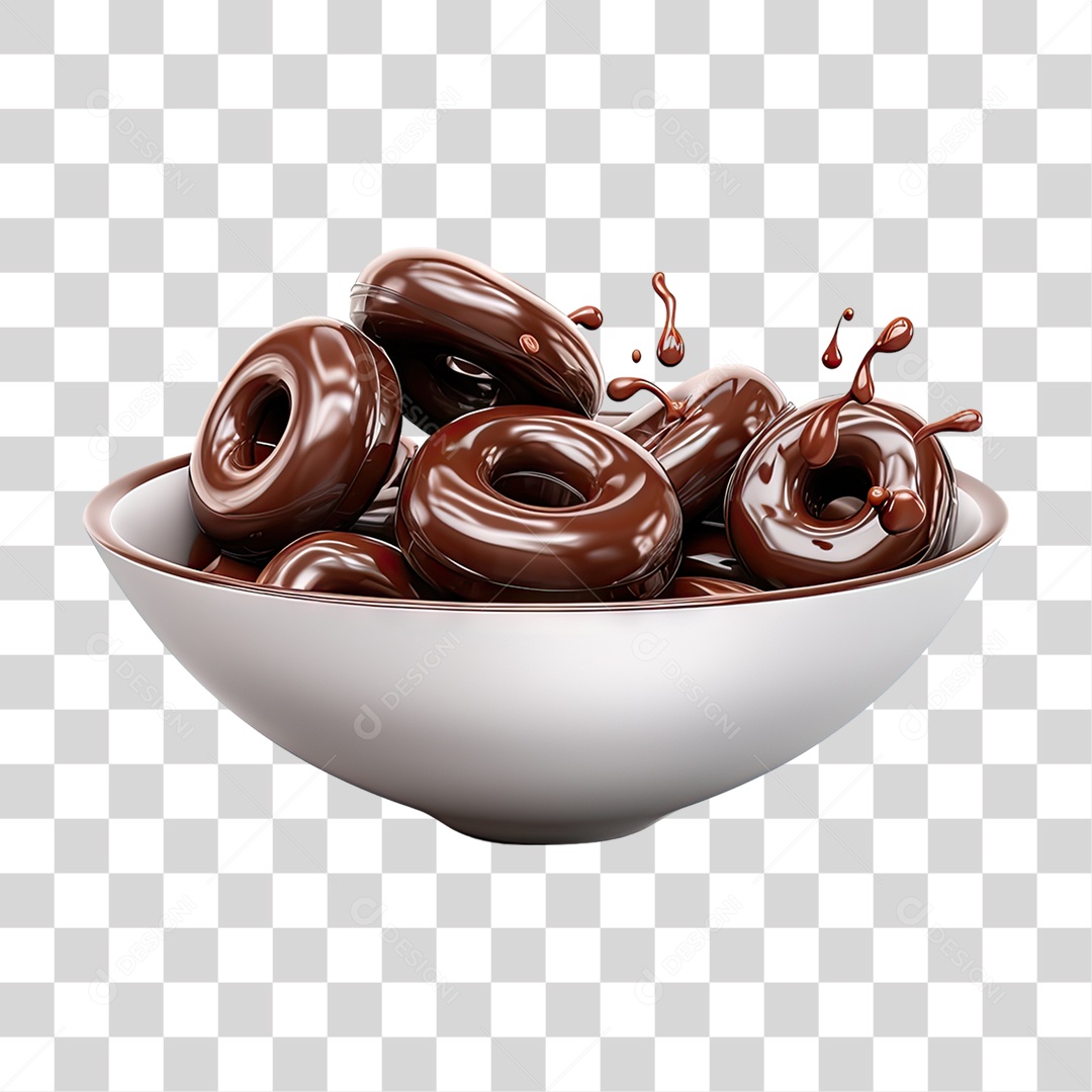 Vasilha com Rosquinhas Cobertas de Calda de Chocolate PNG Transparente