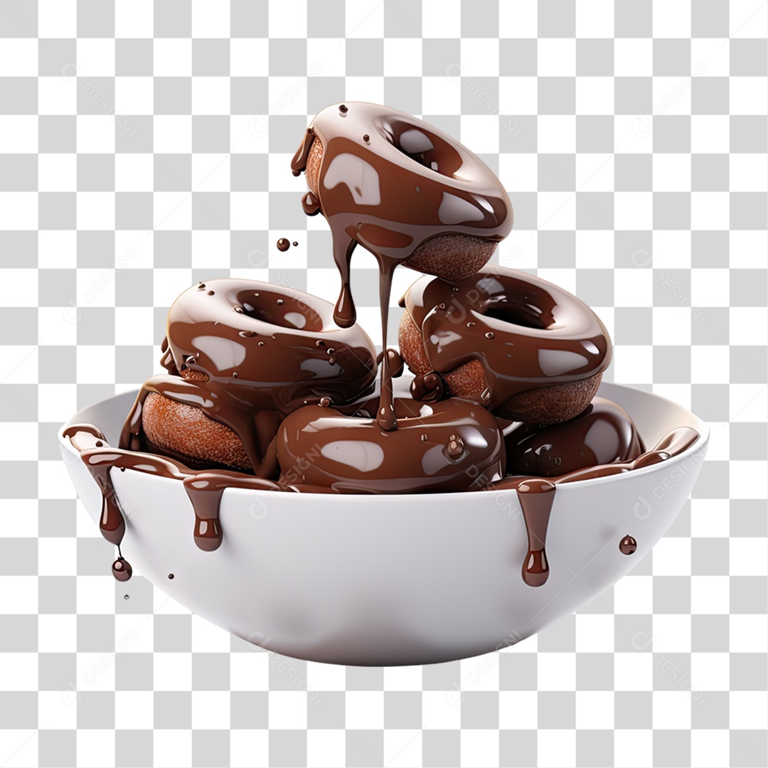 Vasilha com Rosquinhas Cobertas de Calda de Chocolate PNG Transparente