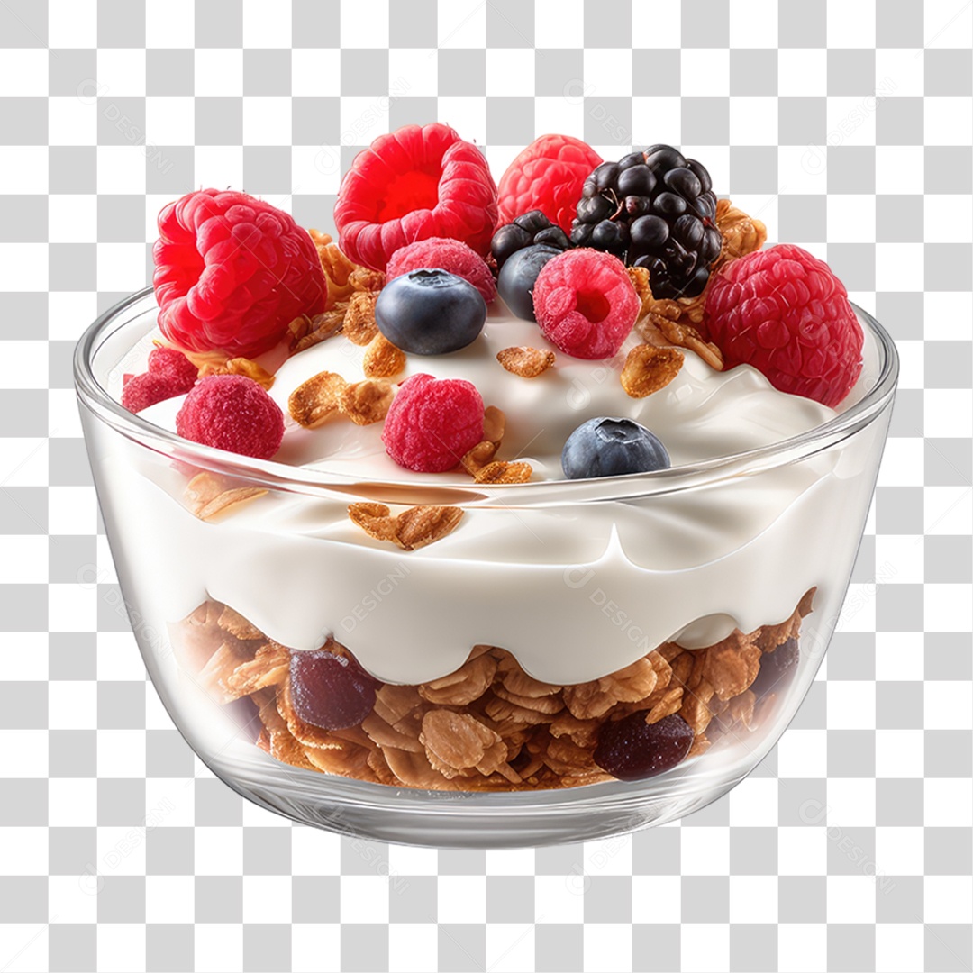 Vasilha com Cereal e Frutas PNG Transparente
