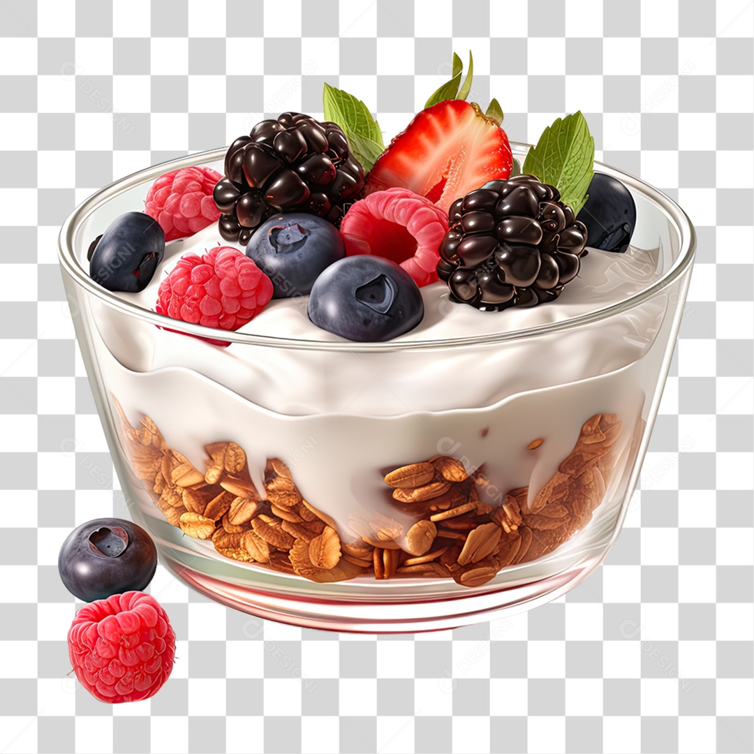 Vasilha com Cereal e Frutas PNG Transparente