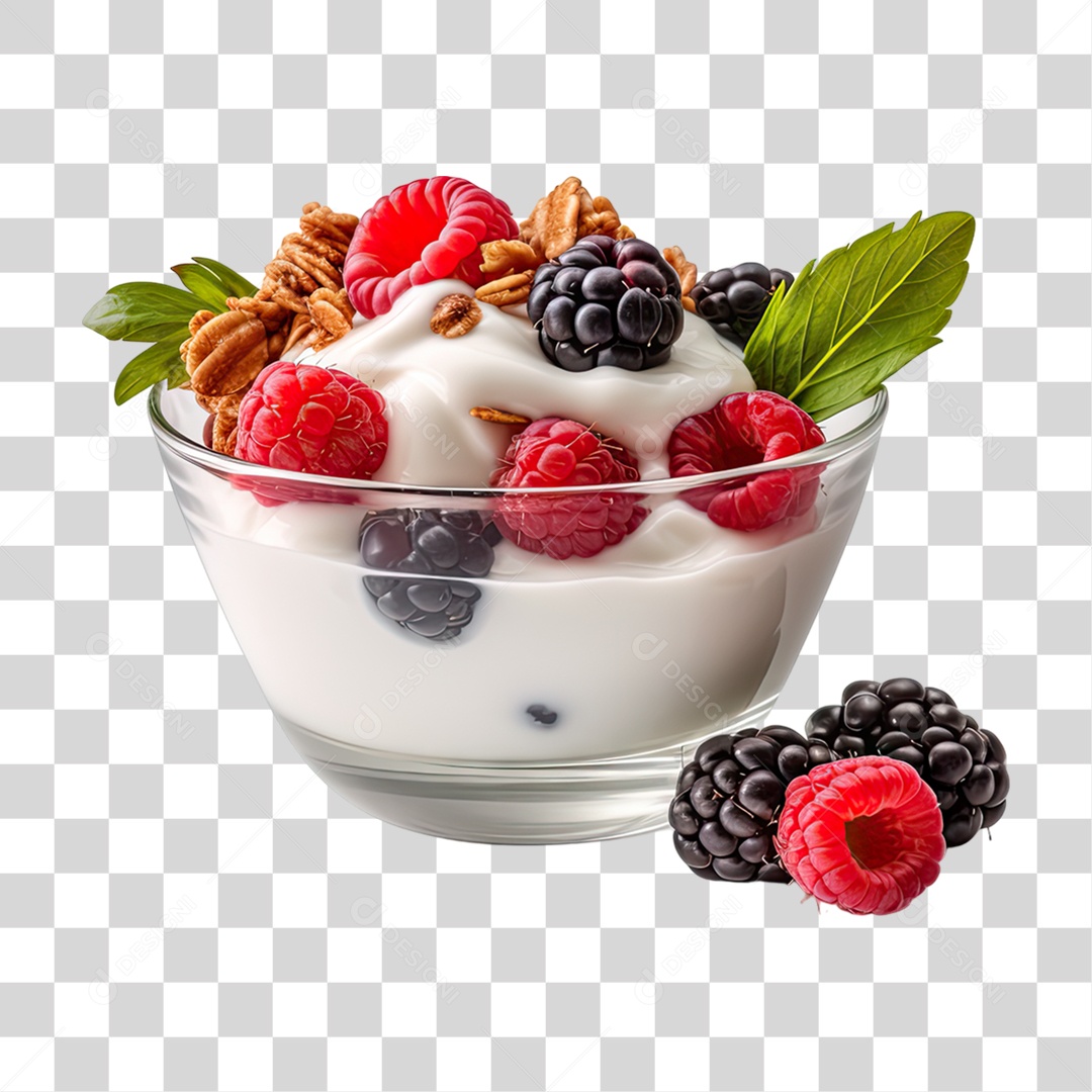 Vasilha com Cereal e Frutas PNG Transparente