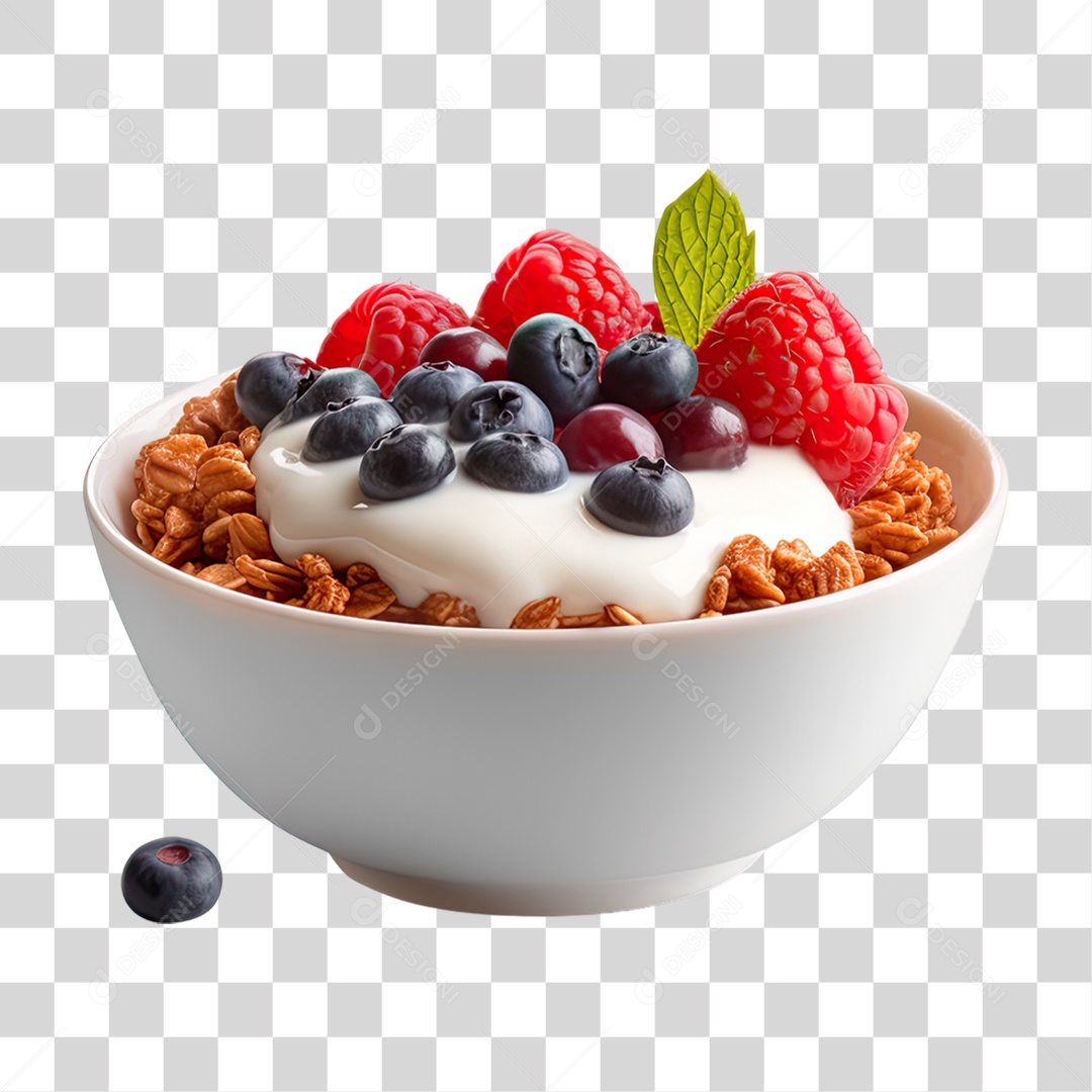 Vasilha com Cereal e Frutas PNG Transparente