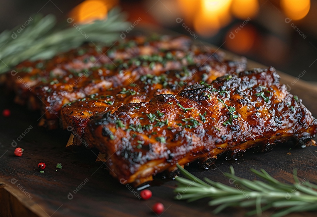 Costelinha brasileira ao molho barbecue na brasa