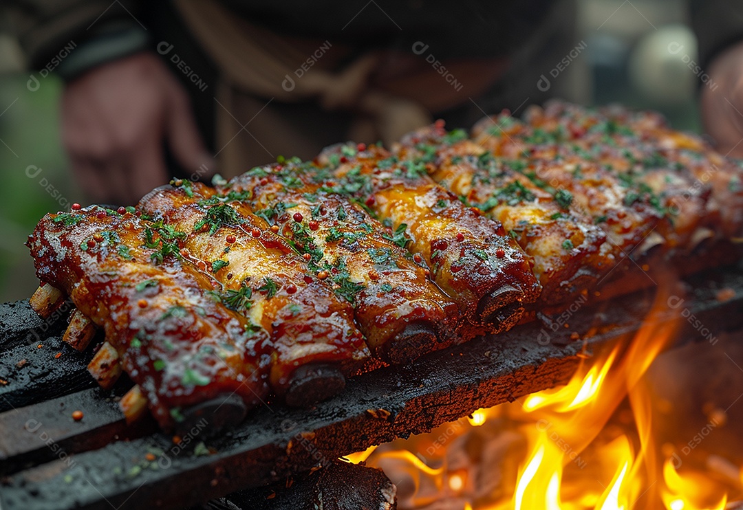 Costelinha brasileira ao molho barbecue na brasa
