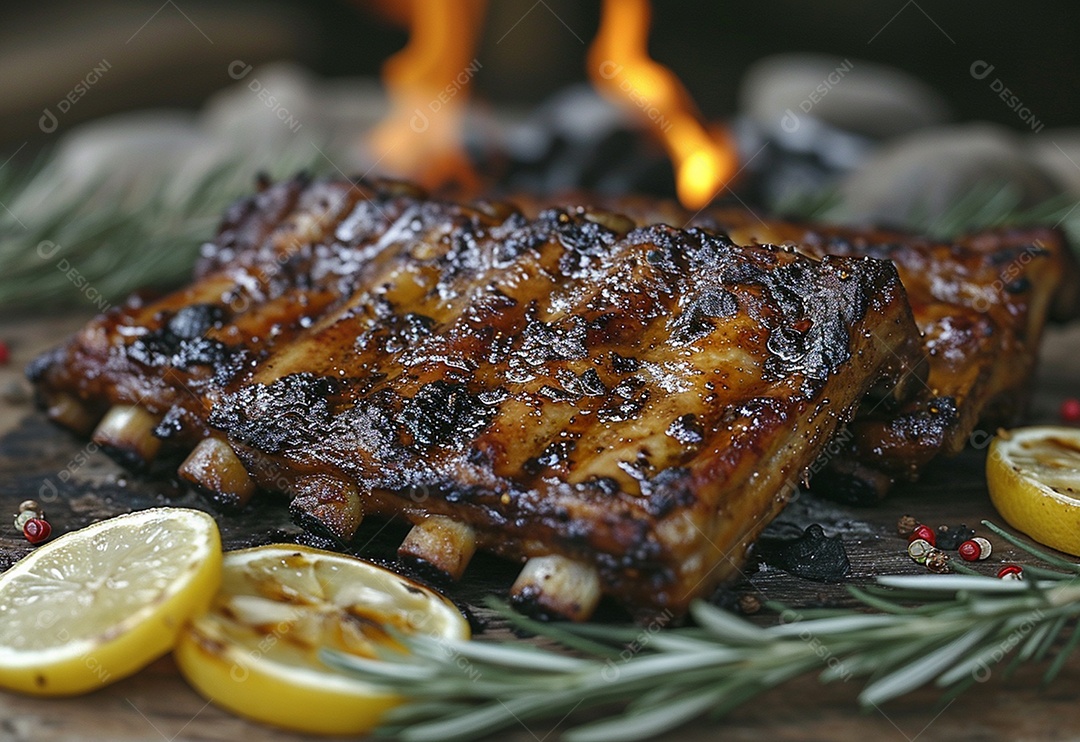 Costelinha brasileira ao molho barbecue na brasa