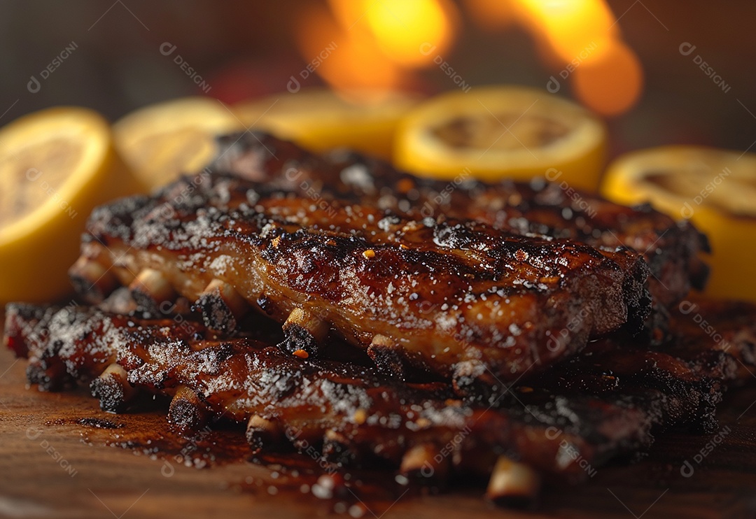 Costelinha brasileira ao molho barbecue na brasa