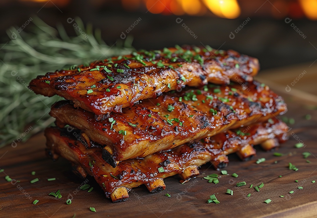 Costelinha brasileira ao molho barbecue na brasa