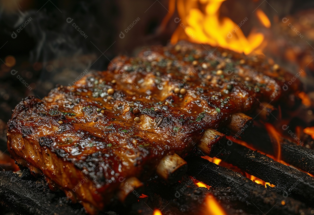 Costelinha brasileira ao molho barbecue na brasa