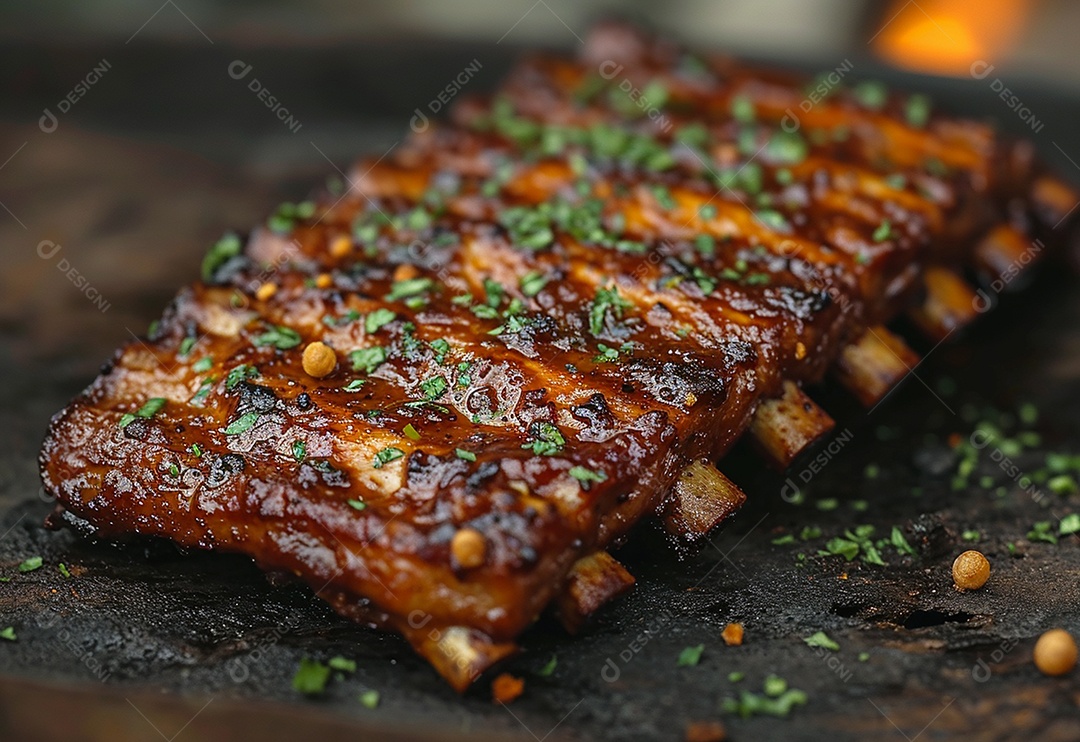 Costelinha brasileira ao molho barbecue na brasa