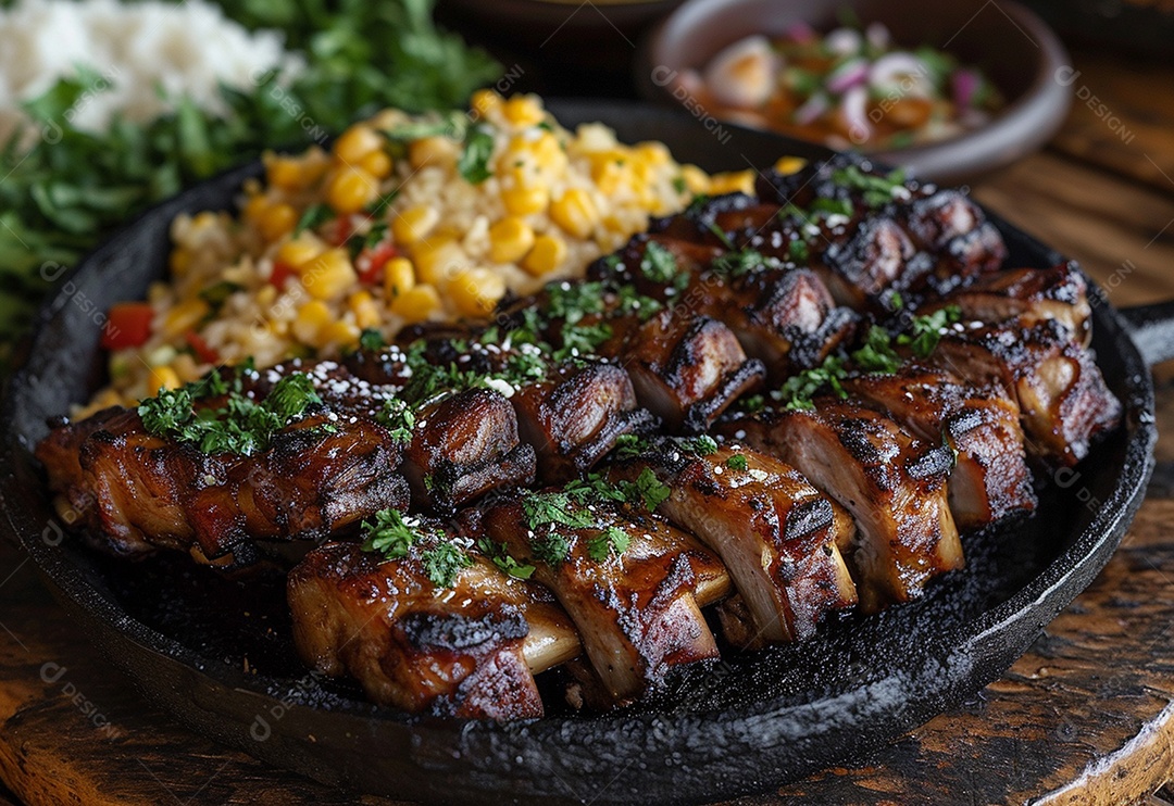 Costelinha brasileira ao molho barbecue na brasa