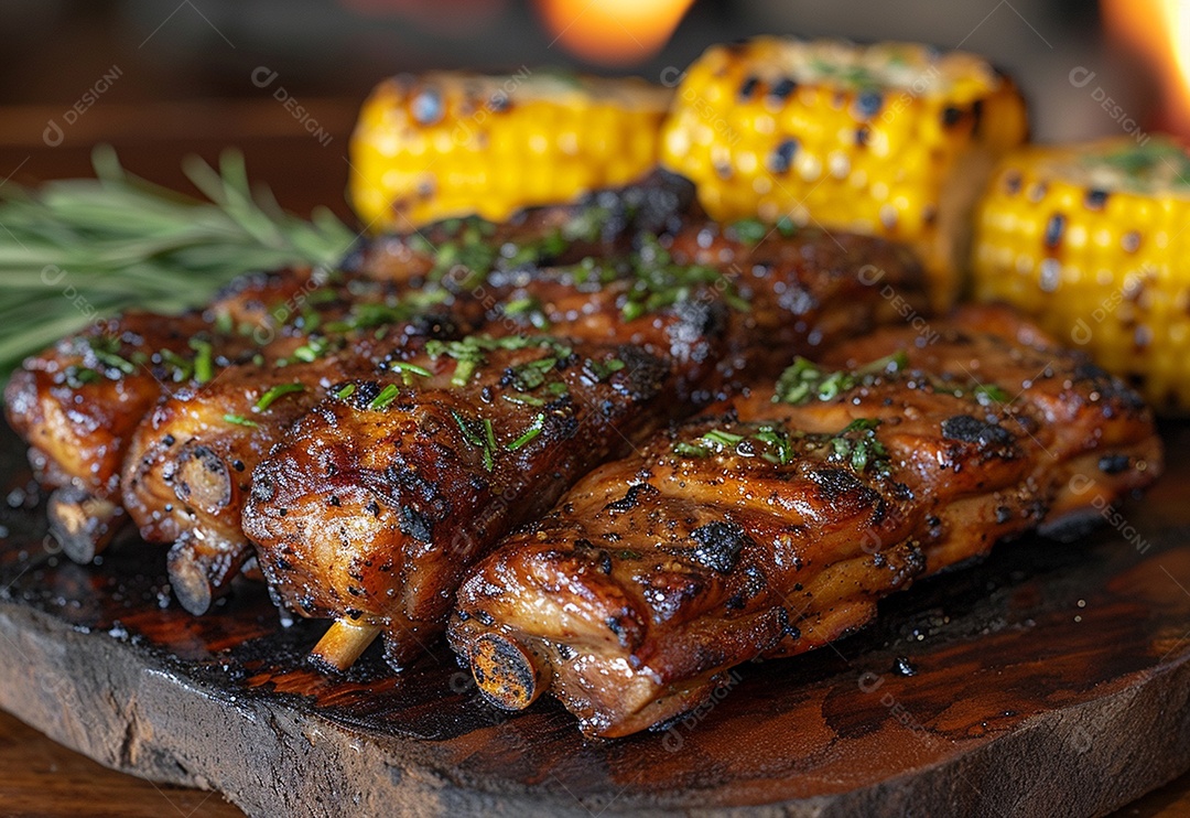 Costelinha brasileira ao molho barbecue na brasa
