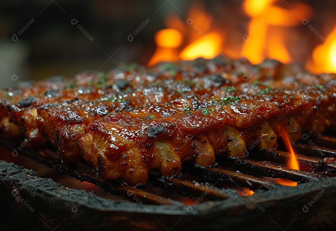 Costelinha brasileira ao molho barbecue na brasa