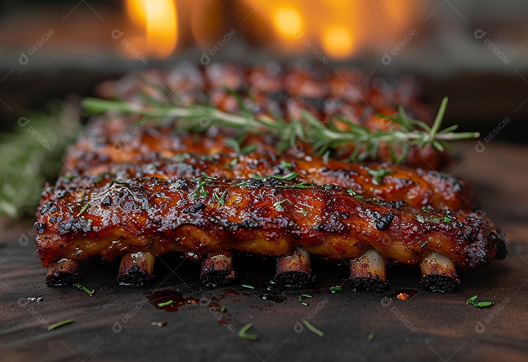 Costelinha brasileira ao molho barbecue na brasa
