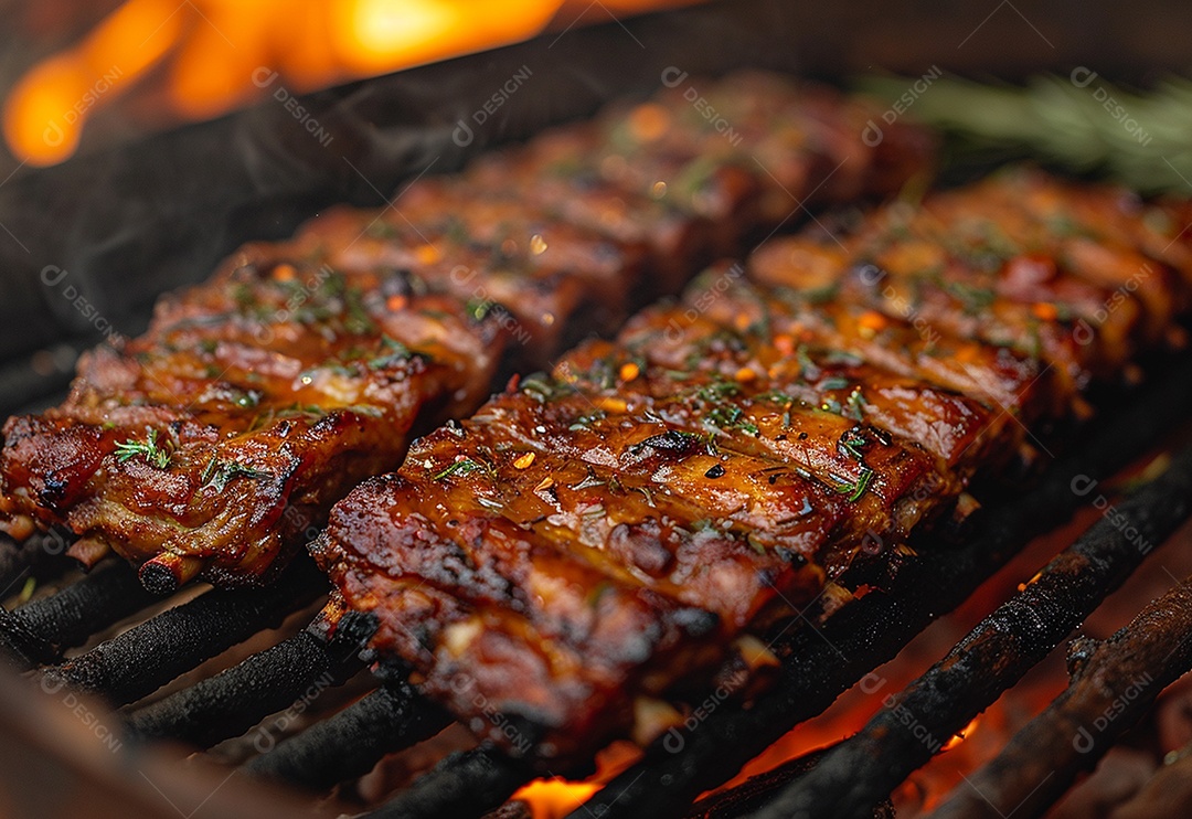 Costelinha brasileira ao molho barbecue na brasa