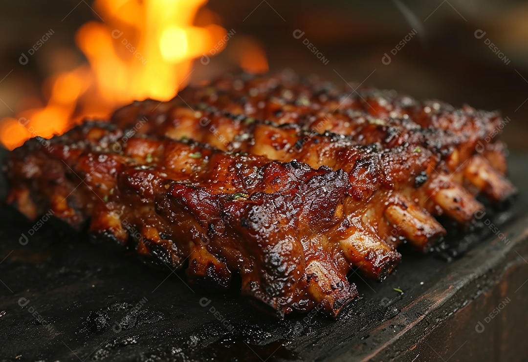 Costelinha brasileira ao molho barbecue na brasa