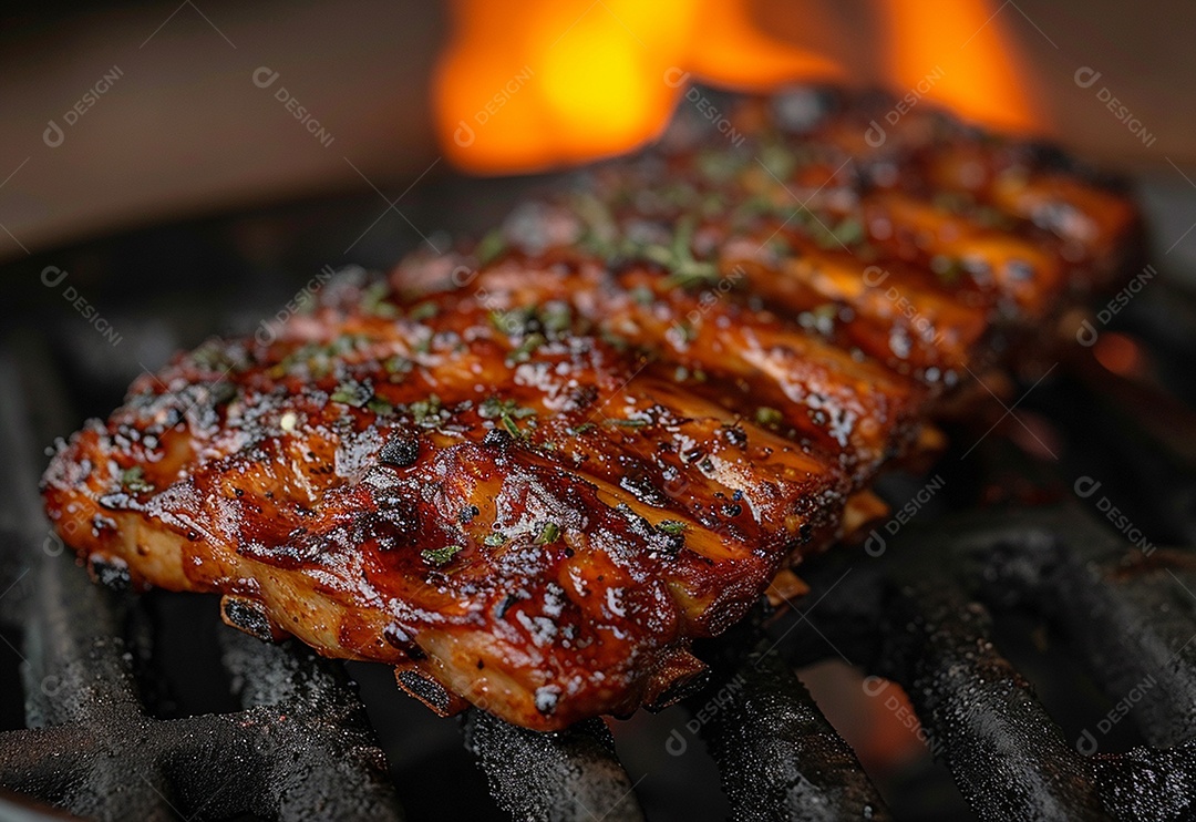 Costelinha brasileira ao molho barbecue na brasa