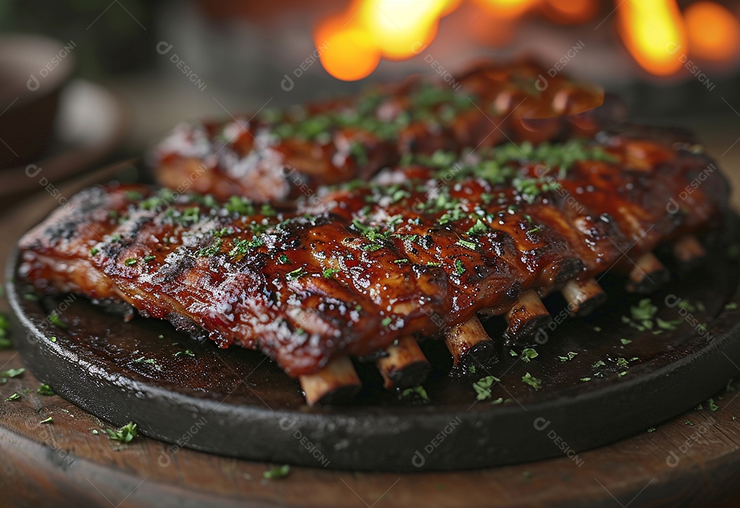 Costelinha brasileira ao molho barbecue na brasa