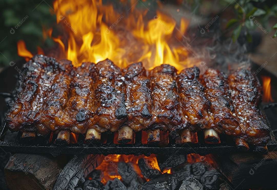 Costelinha brasileira ao molho barbecue na brasa