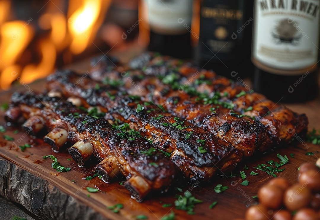 Costelinha brasileira ao molho barbecue na brasa