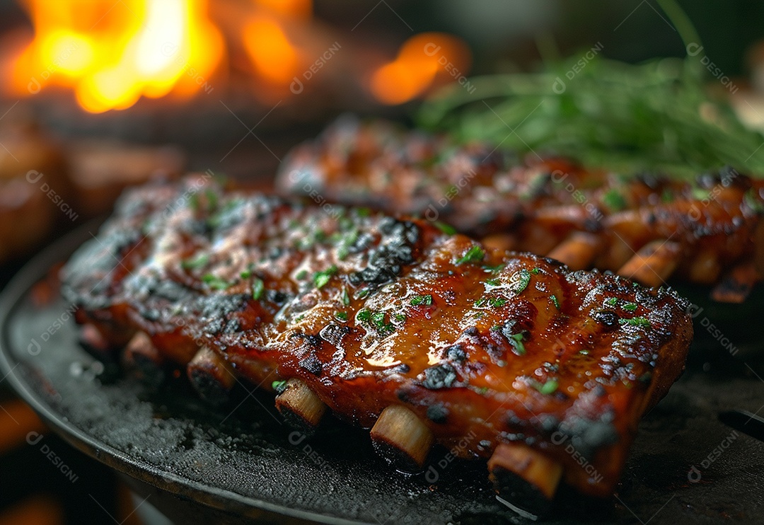 Costelinha brasileira ao molho barbecue na brasa