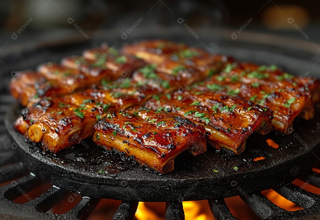 Costelinha brasileira ao molho barbecue na brasa