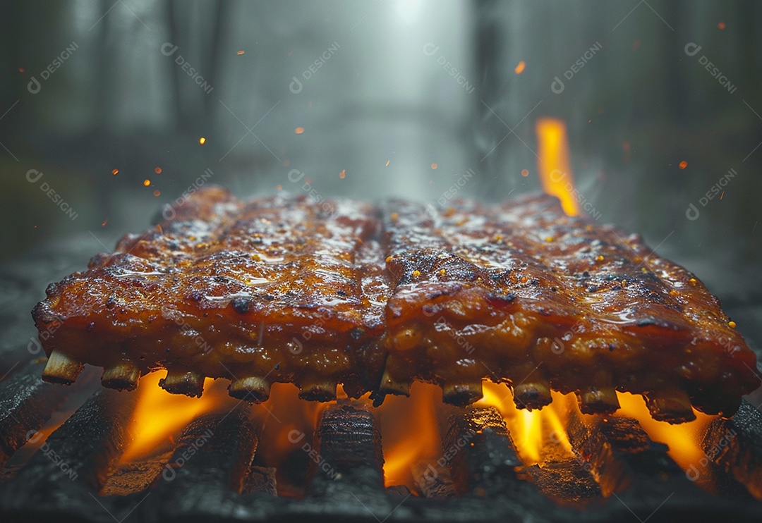 Costelinha brasileira ao molho barbecue na brasa