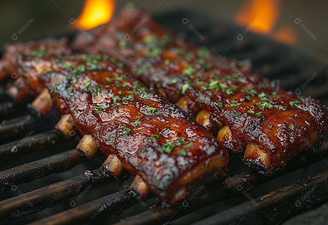 Costelinha brasileira ao molho barbecue na brasa