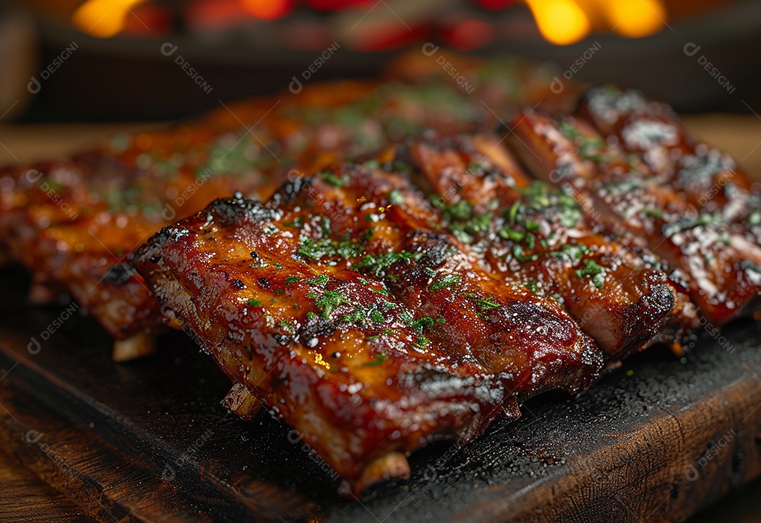 Costelinha brasileira ao molho barbecue na brasa