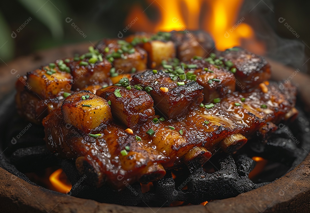 Costelinha brasileira ao molho barbecue na brasa