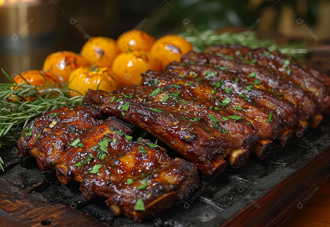 Costelinha brasileira ao molho barbecue na brasa