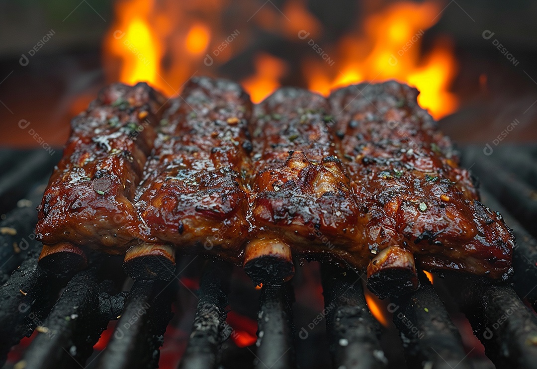 Costelinha brasileira ao molho barbecue na brasa