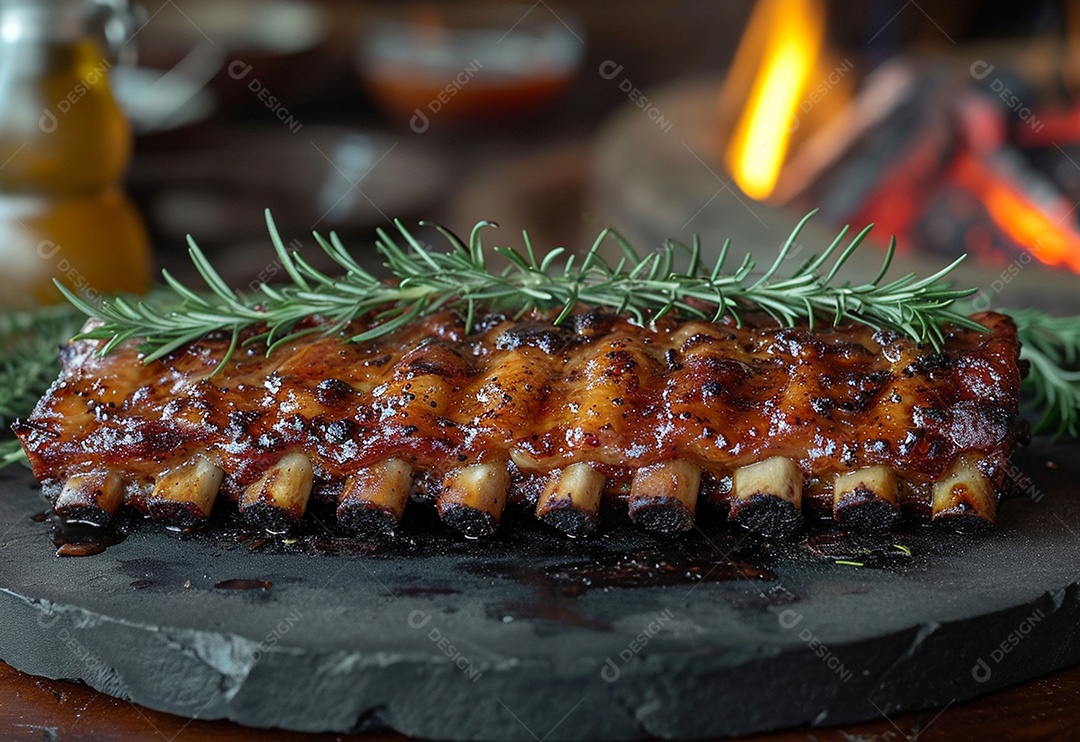 Costelinha brasileira ao molho barbecue na brasa