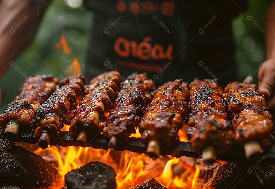 Costelinha brasileira ao molho barbecue na brasa