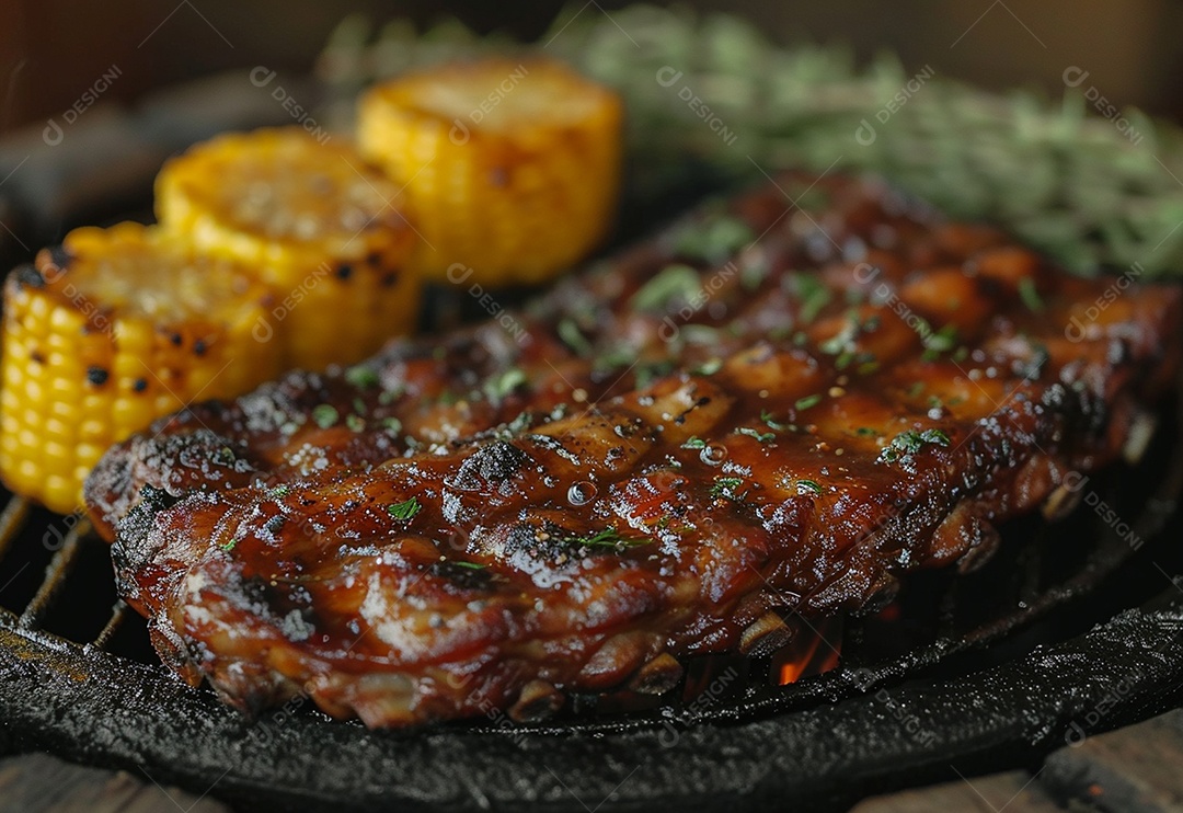 Costelinha brasileira ao molho barbecue na brasa