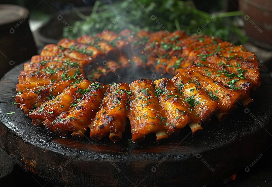 Costelinha brasileira ao molho barbecue na brasa